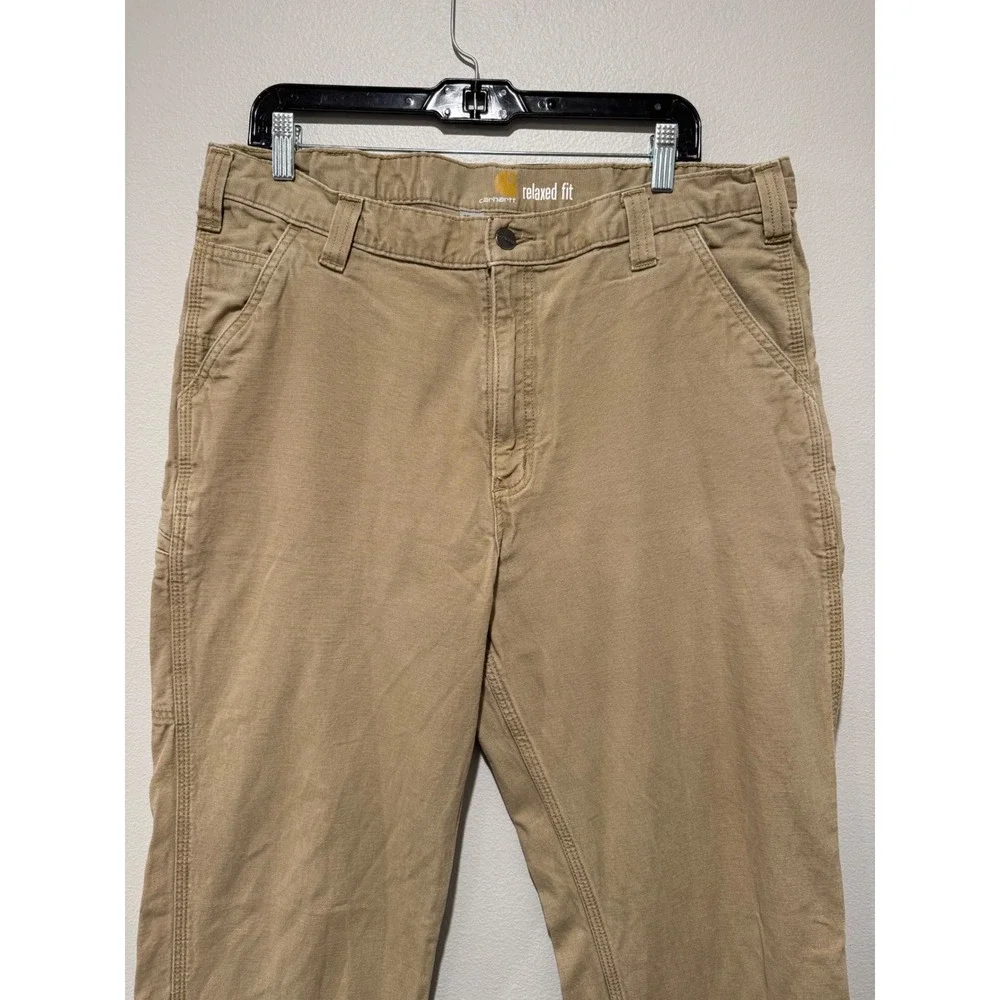 Carhartt Mens Relaxed Fit Canvas Work Pants Tan Khaki Utility Carpenter 38x36